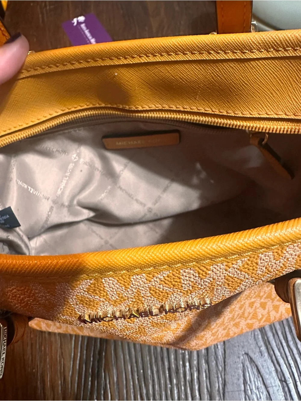 🧡 Michael Kors Orange Monogram Mini Tote – Good Condition 🧡